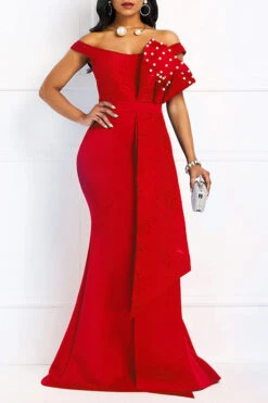 Lace Patchwork Elegant Faux Pearl Layered Ruffles Maxi Dress -Prettytina H21081327 RE 2