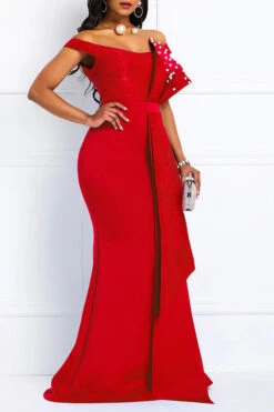 Lace Patchwork Elegant Faux Pearl Layered Ruffles Maxi Dress -Prettytina H21081327 RE 3