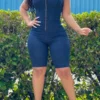 Solid Color Modern Bodycon Denim Romper