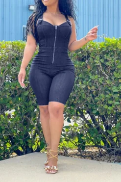 Solid Color Modern Bodycon Denim Romper -Prettytina H21082334 NB 1 472eaa77 5351 4c58 9440 c5216dfd82a3
