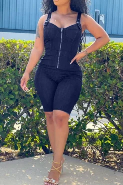 Solid Color Modern Bodycon Denim Romper -Prettytina H21082334 NB 2 7da43f78 23b8 47e6 9c9e fafcb3798252