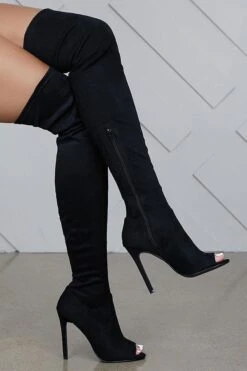 Solid Color Peep Toe Modern Stiletto Boots 21 Solid Color Peep Toe Modern Stiletto Boots -Prettytina H21090802 BK 2