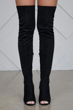 Solid Color Peep Toe Modern Stiletto Boots 24 Solid Color Peep Toe Modern Stiletto Boots -Prettytina H21090802 BK 4