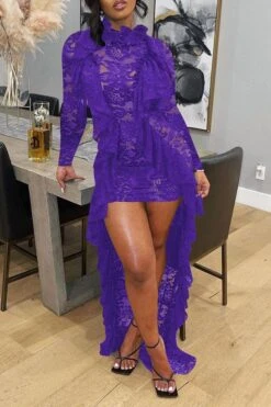 Floral Lace Ruffles Glamorous High Low Maxi Dress -Prettytina H21091316 PU 1 e6629bb2 4c61 431b 8e74 e748e708f7ae