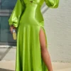 Green Bright High Split Maxi Dress