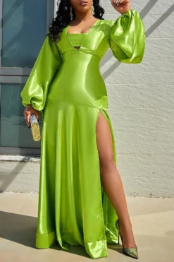 Green Bright High Split Maxi Dress