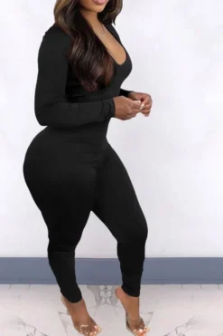 Solid Color Elegant Back Drawstring Jumpsuit 20 Solid Color Elegant Back Drawstring Jumpsuit -Prettytina H21101107 BK 3