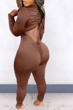 Solid Color Elegant Back Drawstring Jumpsuit