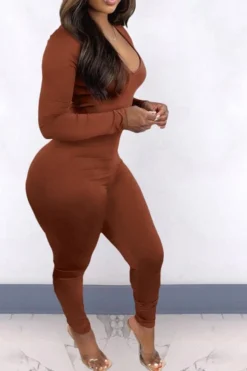 Solid Color Elegant Back Drawstring Jumpsuit 17 Solid Color Elegant Back Drawstring Jumpsuit -Prettytina H21101107 BR 3