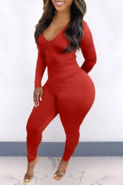 Solid Color Elegant Back Drawstring Jumpsuit 25 Solid Color Elegant Back Drawstring Jumpsuit -Prettytina H21101107 RE 2