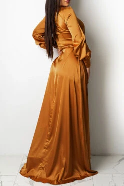 Solid Color Deep V Neck Luxe Lace-Up Split Maxi Dress -Prettytina H21101420 KH 2 29096db6 833d 4336 bb02 f0211c7fa451