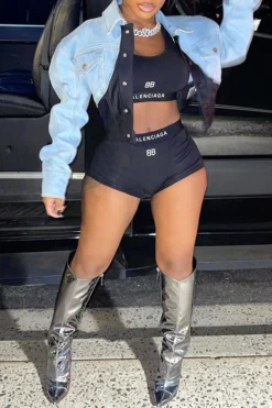 Blue Lapel Chic Denim Jacket