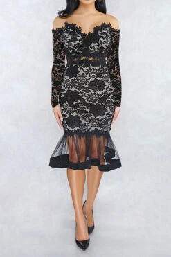 Floral Lace Off Shoulder Glamorous Fishtail Midi Dress 9 Floral Lace Off Shoulder Glamorous Fishtail Midi Dress -Prettytina H21102619 BK 3 61a8c003 bebf 4f29 a092 274553ee0802