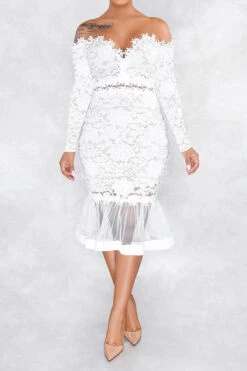 Floral Lace Off Shoulder Glamorous Fishtail Midi Dress 12 Floral Lace Off Shoulder Glamorous Fishtail Midi Dress -Prettytina H21102619 WH 1 93be4b49 7bae 4cf1 9ddd e77773fd7785