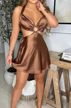 Halter Collar Cutout Romantic Backless Mini Dress