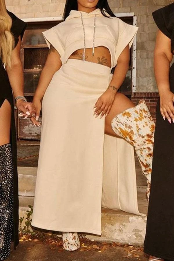 Solid Color Unusual High Split Hooded Dress Suit 2 Solid Color Unusual High Split Hooded Dress Suit - Image 2