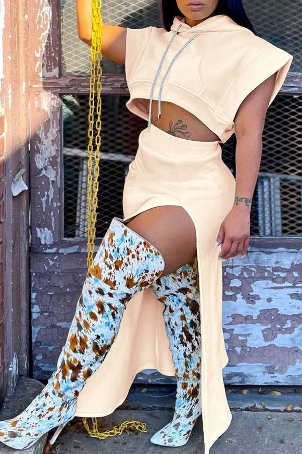 Solid Color Unusual High Split Hooded Dress Suit 3 Solid Color Unusual High Split Hooded Dress Suit - Image 3