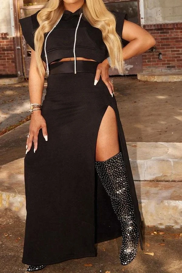 Solid Color Unusual High Split Hooded Dress Suit 4 Solid Color Unusual High Split Hooded Dress Suit - Image 4