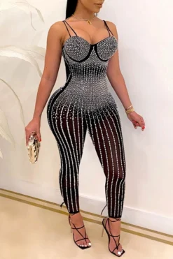 Rhinestone Shimmery See-Through Jumpsuit