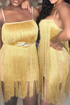 Yellow Party Tassels Mini Dress
