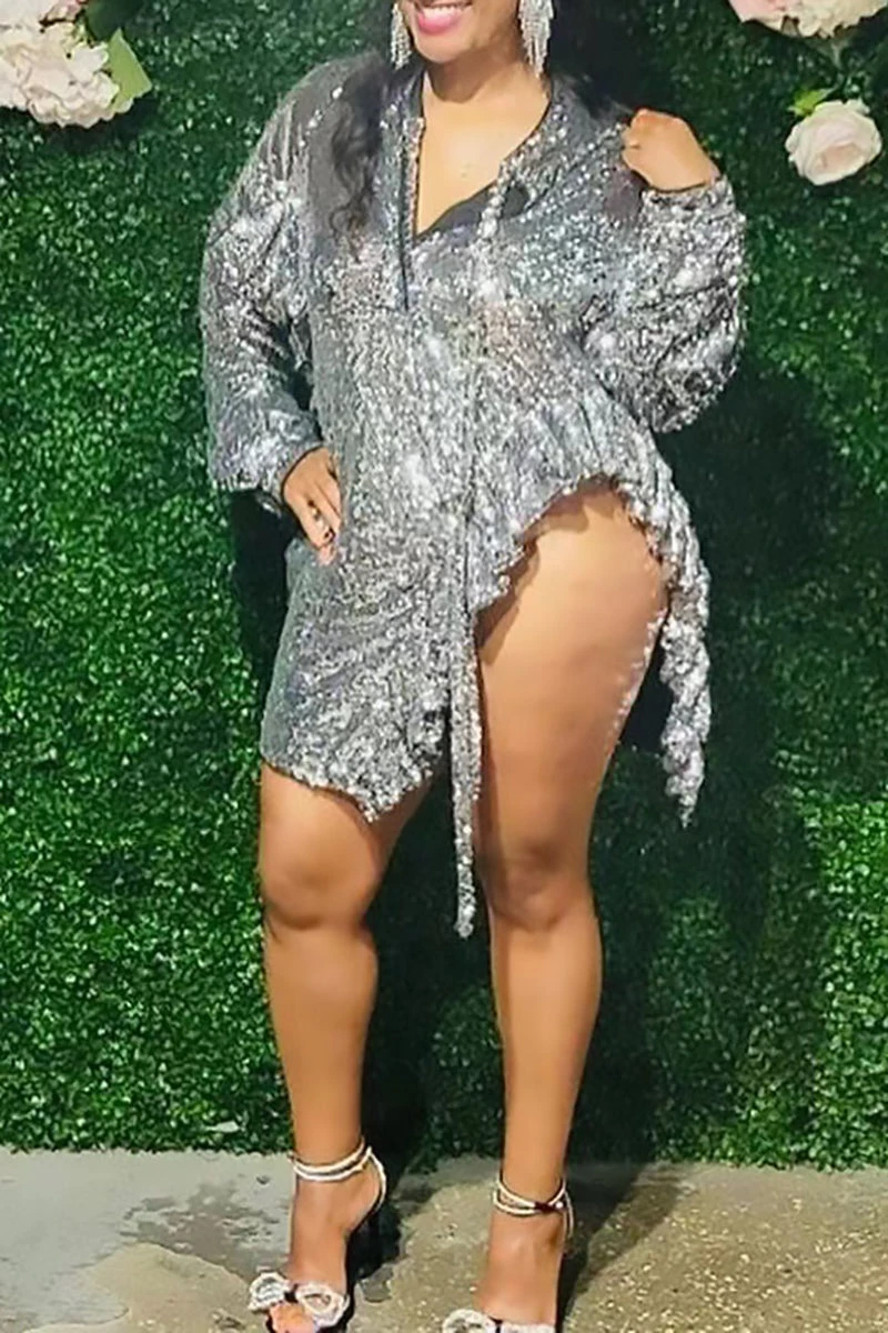 Sequined Sparkly Stringy Selvedge Split Irregular Mini Dress 5 Sequined Sparkly Stringy Selvedge Split Irregular Mini Dress - Image 5