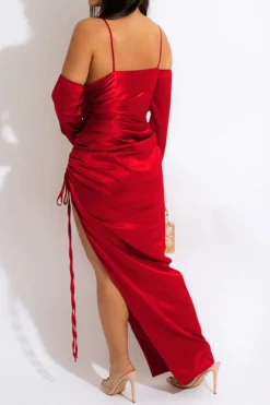 Solid Color Undeniable Drawstring Split Irregular Midi Dress -Prettytina H21122002 RE 2