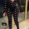 Geometric Print Zipper Flattering Bodycon Jumpsuit