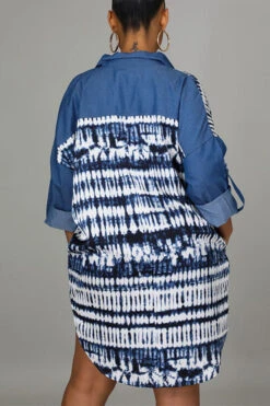Tie Dye Patchwork Feminine Denim Mini Dress -Prettytina H22031058 BL 2
