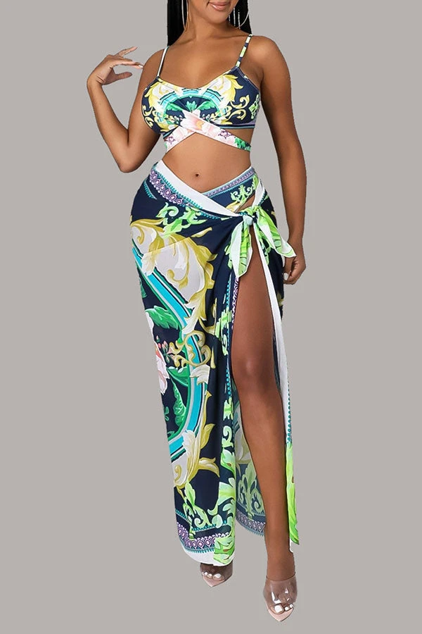 Tribal Print Retro Front Wrap Strappy Three Pieces 1 Tribal Print Retro Front Wrap Strappy Three Pieces
