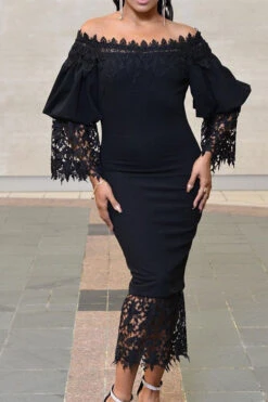 Lace Patchwork Off Shoulder Glamorous Midi Dress