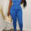 Blue Classic Cutout Denim Jumpsuit