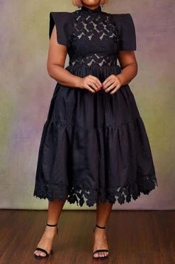 Lace Patchwork Cutout Retro Tiered Midi Dress -Prettytina H22053136 BK 2 54f43a11 99c0 48fc 8a59 35a12b1adecc