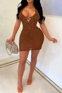 Solid Color Romantic Crochet Cutout Mini Dress Beachwear -Prettytina H22061459 BR 1 c7866e66 2c8e 41ca a3f7 8cff88ce75e1