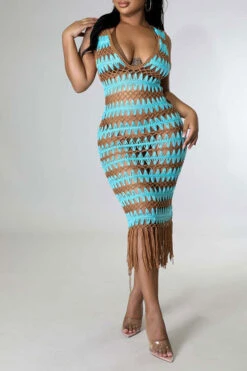 Wavy Lines Crochet Cutout Stunning Tassel Midi Dress Beachwear -Prettytina H22061460 BL 4 4ec7a87e 200f 4ed0 9d20 832f98c5df56
