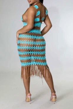 Wavy Lines Crochet Cutout Stunning Tassel Midi Dress Beachwear -Prettytina H22061460 BL 5 a78698df 3977 4559 a844 55bbc0e4610b