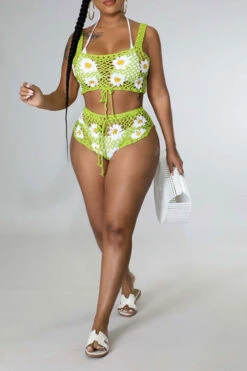 Flower Pattern Pretty Crochet Cutout Drawstring Pant Suit Beachwear -Prettytina H22061461 GR 2 e2552ee6 5ce8 48cc a55a 3487889f2114