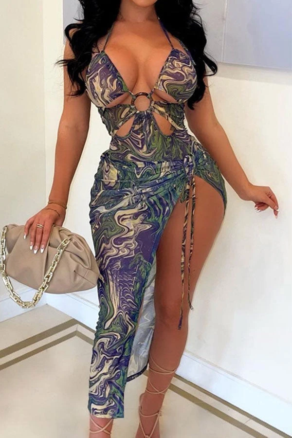 Ripple Print Feminine O-Ring Cutout Lace-Up Three Pieces 5 Ripple Print Feminine O-Ring Cutout Lace-Up Three Pieces - Image 5