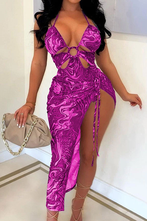 Ripple Print Feminine O-Ring Cutout Lace-Up Three Pieces 1 Ripple Print Feminine O-Ring Cutout Lace-Up Three Pieces