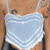 Heart Pattern Sweet Tassel Crop Denim Vest
