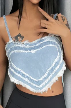 Heart Pattern Sweet Tassel Crop Denim Vest -Prettytina H22061468 BL 3 6eb7ceff 12ab 430e b3b0 3a6626d06c63