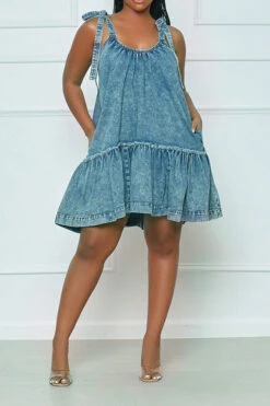 Denim Girly Tie Strap Ruffle Swing Mini Dress -Prettytina H22062034 BL 2 3b717885 15c6 416b 94af 20f431940943