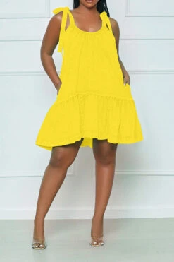 Denim Girly Tie Strap Ruffle Swing Mini Dress -Prettytina H22062034 YE 1 6046d0fd d54b 4951 b55c 27ced5586962