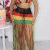 Rainbow Romantic Crochet Cutout Tassel Dress Suit Beachwear