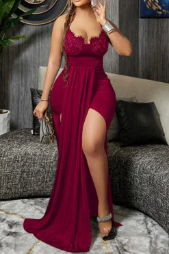 Lace Patchwork Elegant High Low Irregular Maxi Dress