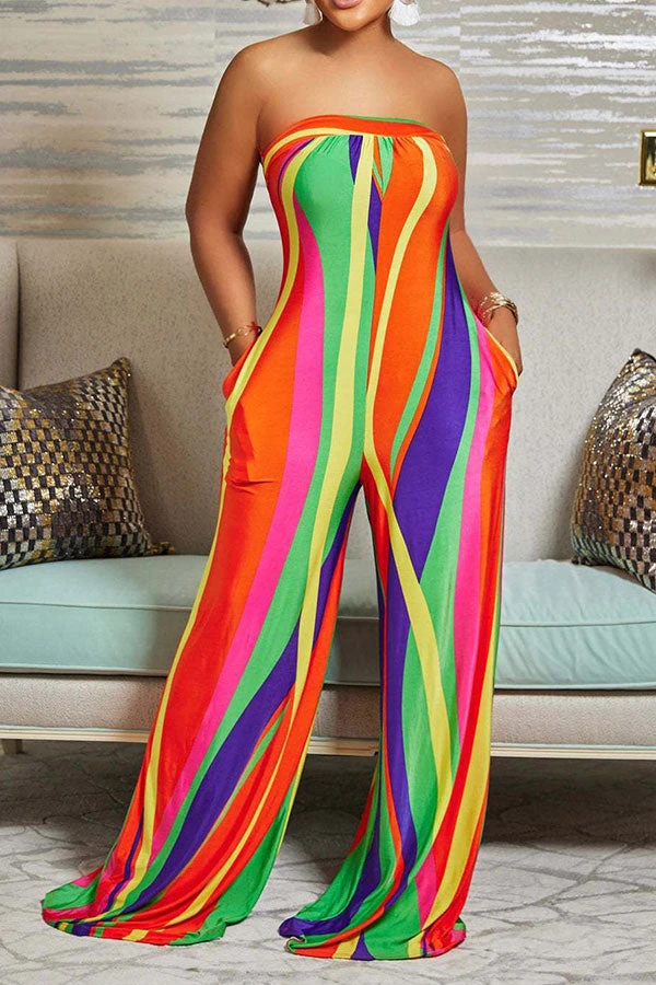 Colorful Striped Tie Back Wide Leg Jumpsuit 1 Colorful Striped Tie Back Wide Leg Jumpsuit