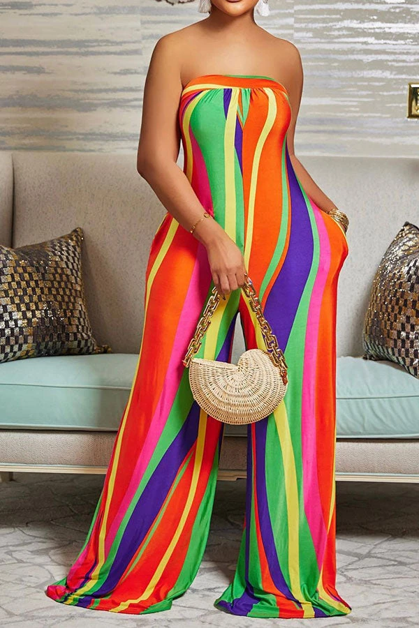 Colorful Striped Tie Back Wide Leg Jumpsuit 4 Colorful Striped Tie Back Wide Leg Jumpsuit - Image 4