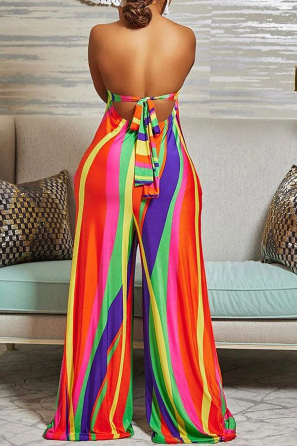 Colorful Striped Tie Back Wide Leg Jumpsuit 2 Colorful Striped Tie Back Wide Leg Jumpsuit - Image 2