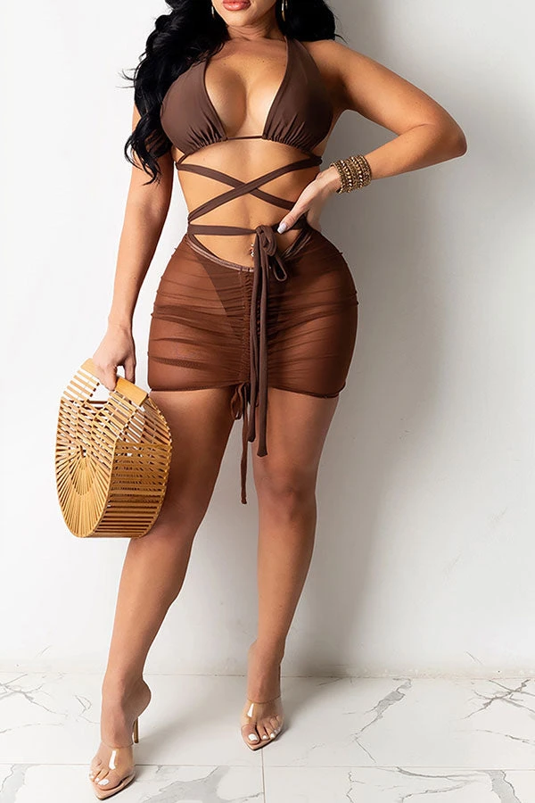 Solid Color Beachy Strappy Three Pieces 3 Solid Color Beachy Strappy Three Pieces - Image 3