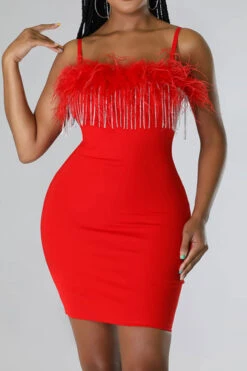 Feather Patchwork Tassel Decor Chic Mini Dress