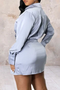 Solid Color On-trend Ruched Irregular Mini Dress 9 Solid Color On-trend Ruched Irregular Mini Dress -Prettytina H22071158 AS 2